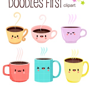 Mignon café et thé tasse numérique Clip Art pour Scrapbooking fabrication de cartes Cupcake Toppers papier artisanat