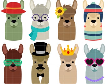 Costumed Llama Head Clipart, PNG SVG JPG (Digital Download)