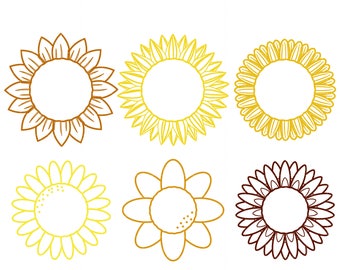 Sunflower Outlines Digital Clip Art for Scrapbooking Card Making Cupcake Toppers Paper Crafts