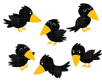 Colección de imágenes prediseñadas de cuervos adorables: Scrapbooking, creación de tarjetas (descarga digital)