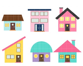 Colorful House Digital Clip Art for Scrapbooking Card Making Cupcake Toppers Paper Crafts