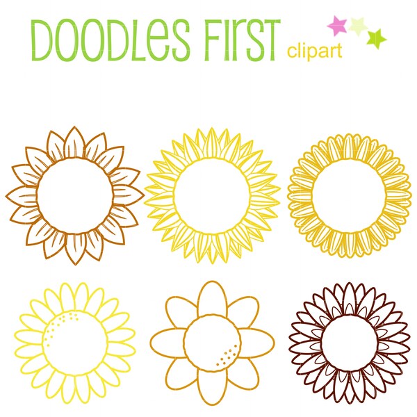 Sunflower Outlines Digital Clip Art for Scrapbooking Card Making Cupcake Toppers Paper Crafts