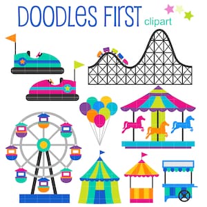 Pretpark digitale illustraties voor scrapbooking kaarten maken cupcake toppers papier ambachten