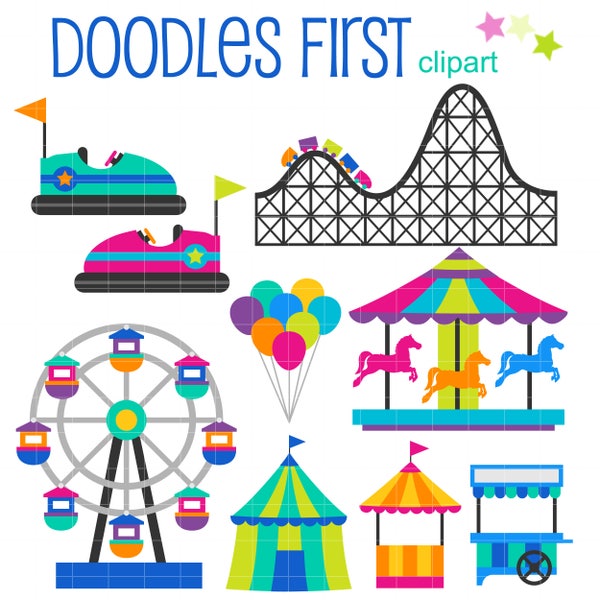 Amusement Park Digital Clip Art for Scrapbooking Card Making Cupcake Toppers Paper Crafts