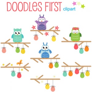 Joyeuses Pâques hiboux numérique Clip Art pour Scrapbooking fabrication de cartes Cupcake Toppers papier artisanat