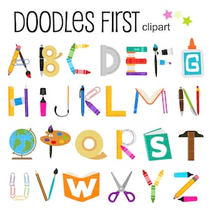 Schulbedarf Alphabet Clip Art für Scrapbooking Kartenherstellung Cupcake Toppers Papier Handwerk