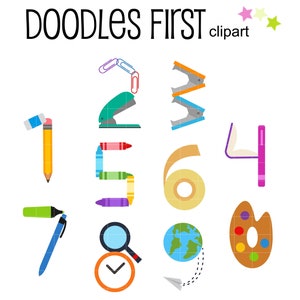 Schoolbenodigdheden nummers illustraties voor scrapbooking kaarten maken cupcake toppers papier ambachten