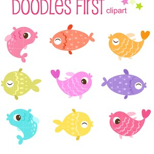 Coloré Doodle poisson numérique Clip Art pour Scrapbooking fabrication de cartes Cupcake Toppers papier artisanat