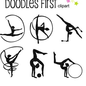 Gymnast Poses Silhouette Digital Clip Art for Scrapbooking Card Making Cupcake Toppers Paper Crafts