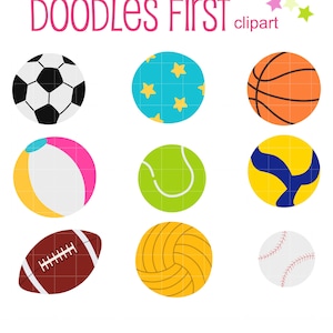 Set di palline per lo sport, clip art digitali per la creazione di biglietti di scrapbooking, toppers per cupcake, creazioni in carta