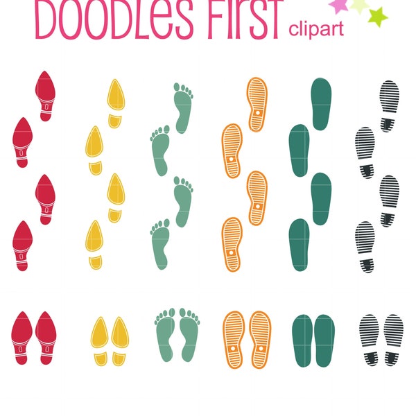 Retro Shoe Footprints Collection Clip Art for Scrapbooking Card Making Cupcake Toppers Paper Crafts