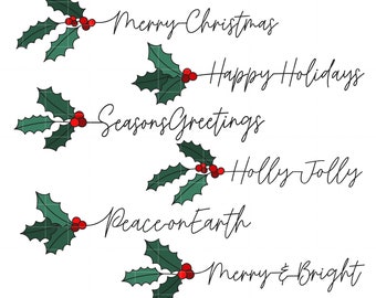 Christmas Holly Sentiments Digital Clip Art for Scrapbooking Card Making Cupcake Toppers Paper Crafts