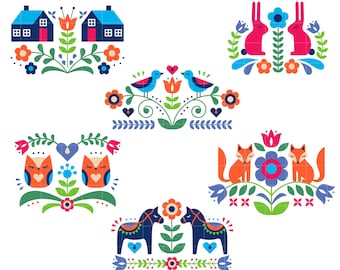 Schwedische Volkskunst Digitale ClipArt für Scrapbooking Kartenherstellung Cupcake Toppers Papiermodelle