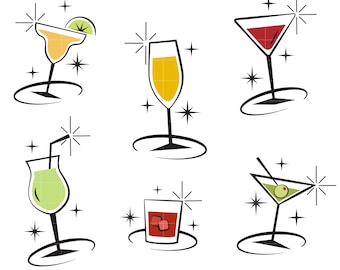 Retro Style Cocktails Digital Clip Art for Scrapbooking Card Making Cupcake Toppers Paper Crafts