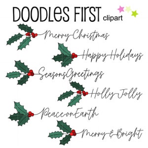 Christmas Holly Sentiments Digital Clip Art for Scrapbooking Card Making Cupcake Toppers Paper Crafts