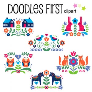 Art populaire suédois Clip Art numérique pour la fabrication de cartes de scrapbooking Cupcake Toppers Paper Crafts