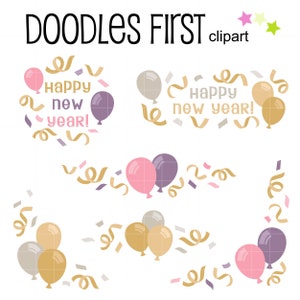 Globos y confeti, bordes y esquinas, imágenes prediseñadas digitales para álbumes de recortes, tarjetas, adornos para cupcakes, manualidades de papel