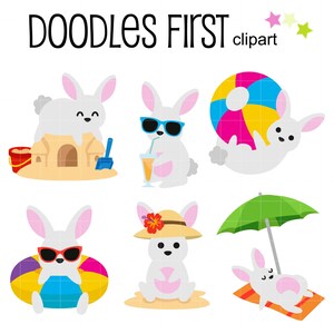 Beach Bunnies Digital Clip Art for Scrapbooking Card Making Cupcake Toppers Paper Crafts