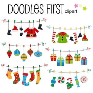 Christmas Clothesline Digital Clip Art for Scrapbooking Card Making Cupcake Toppers Paper Crafts