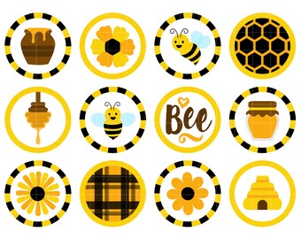Insignias de abejas ocupadas: Hoja de collage imprimible (SVG, PNG, JPG)