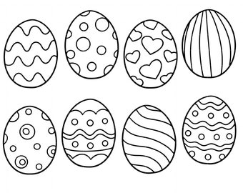 Easter Egg Outline Drawing, Easter Eggs, Outline Doodle Clip Art for Scrapbooking Card Making Cupcake Toppers Paper Crafts SVG Cuts
