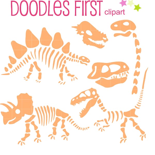 Dinosaurus skelet collectie digitale illustraties voor scrapbooking kaarten maken cupcake toppers papier ambachten