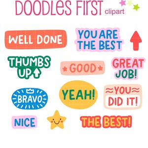 Motivational Words Sticker Set Digital Clip Art for Scrapbooking Card Making Cupcake Toppers Paper Crafts
