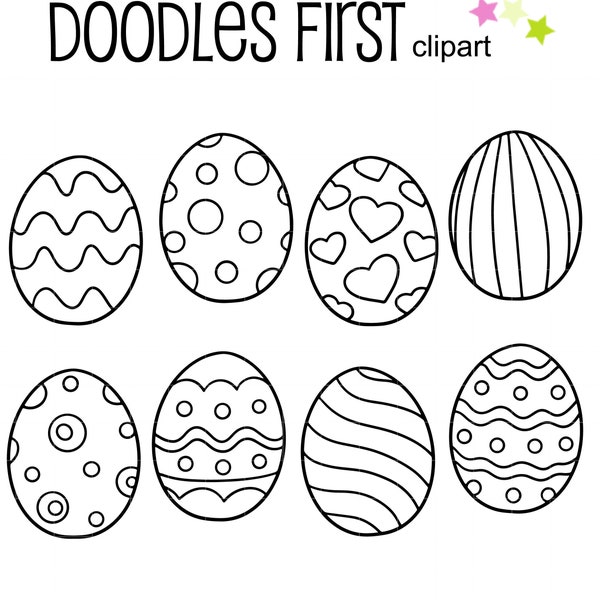 Easter Egg Outline Drawing, Easter Eggs, Outline Doodle Clip Art for Scrapbooking Card Making Cupcake Toppers Paper Crafts SVG Cuts