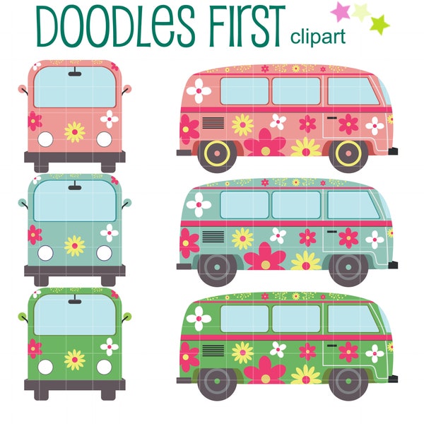 Retro Hippie Van Digital Clip Art for Scrapbooking Card Making Cupcake Toppers Paper Crafts