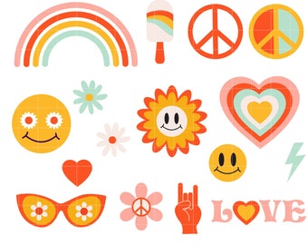 Retro Flower Power Clip Art, Groovy Grafik (Digitaler Download)