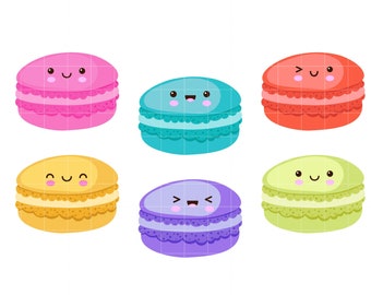 Imágenes prediseñadas de caritas de macaron adorables: Scrapbooking, creación de tarjetas (descarga digital)