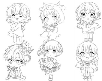 Chibi Anime Outline for Coloring Digital Clip Art for Scrapbooking Card  Making Cupcake Toppers Paper Crafts 