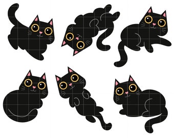 Cute Black Cat Set Digital Clip Art for Scrapbooking Card Making Cupcake Toppers Paper Crafts