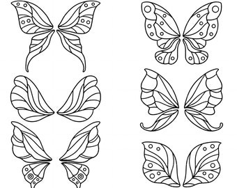 Fairy Wings Outline Drawing Clip Art for Scrapbooking Card Making Cupcake Toppers Paper Crafts