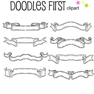 Ribbon Banner Outline Drawing  Digital Clip Art for Scrapbooking Card Making Cupcake Toppers Paper Crafts