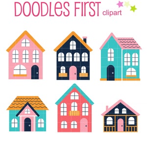 Colorful Doll House Clip Art for Scrapbooking Card Making Cupcake Toppers Paper Crafts