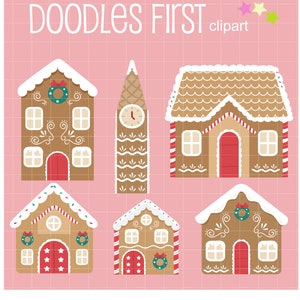 May include: A set of six gingerbread house illustrations in various styles. The houses are decorated with candy canes, frosting, and wreaths. The illustrations are perfect for holiday crafts, scrapbooking, and card making.