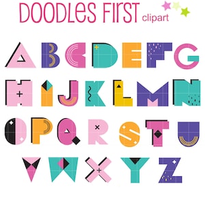 Alphabet nostalgique des années 80 et 90 Clip Art numérique pour la fabrication de cartes de scrapbooking Cupcake Toppers Paper Crafts