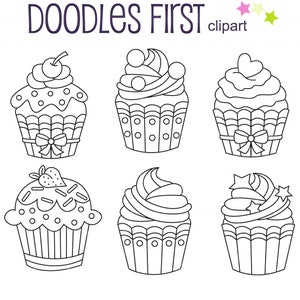 Cupcake Outline Collection Clip Art numérique pour la fabrication de cartes de scrapbooking Cupcake Toppers Paper Crafts