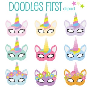 Unicorn masker collectie illustraties voor scrapbooking kaarten maken cupcake toppers papier ambachten