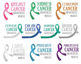 Imágenes prediseñadas de lazos de concientización sobre el cáncer, álbumes de recortes y manualidades con papel (descarga digital)