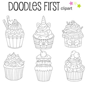 Cupcake Outline Drawings Digital Clip Art for Scrapbooking Card Making Cupcake Toppers Paper Crafts