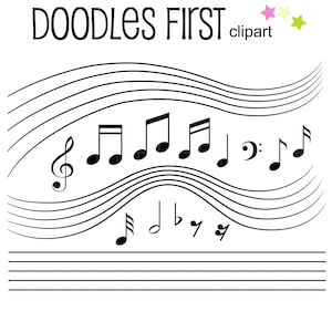 Elementos de notas de partituras musicales, imágenes prediseñadas digitales para álbumes de recortes, fabricación de tarjetas, adornos para cupcakes, manualidades de papel