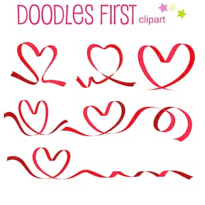 Heart Ribbon Valentines Digital Clip Art for Scrapbooking Card Making Cupcake Toppers Paper Crafts