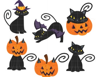 Black Cat and Pumpkin Digital Clip Art for Scrapbooking Card Making Cupcake Toppers Paper Crafts