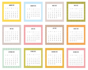 Pastel 2022 Calendar Digital Clip Art for Scrapbooking Card Making Cupcake Toppers Paper Crafts