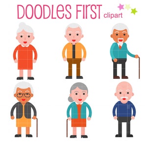 ClipArt di personaggi avatar dei nonni per la creazione di biglietti di scrapbooking, toppers per cupcake, artigianato con la carta