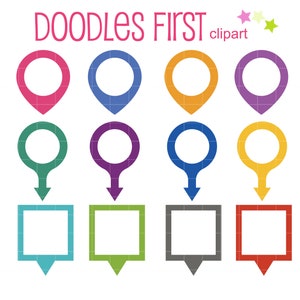 May include: Set of eight colorful map pin and speech bubble icons. The icons are in various colors, including pink, blue, orange, purple, green, teal, gray, and red. The icons are perfect for use in presentations, websites, or social media.
