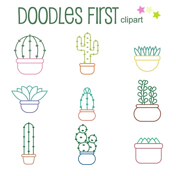 Cactus Line Art Clip Art for Scrapbooking Card Making Cupcake Toppers Paper Crafts