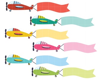 Airplane Banner Digital Clip Art for Scrapbooking Card Making Cupcake Toppers Paper Crafts